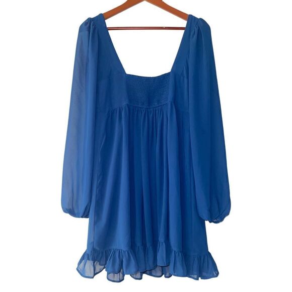 NWT Abercrombie Long-Sleeve Ruched Babydoll Mini Dress Size MT - Picture 4 of 7